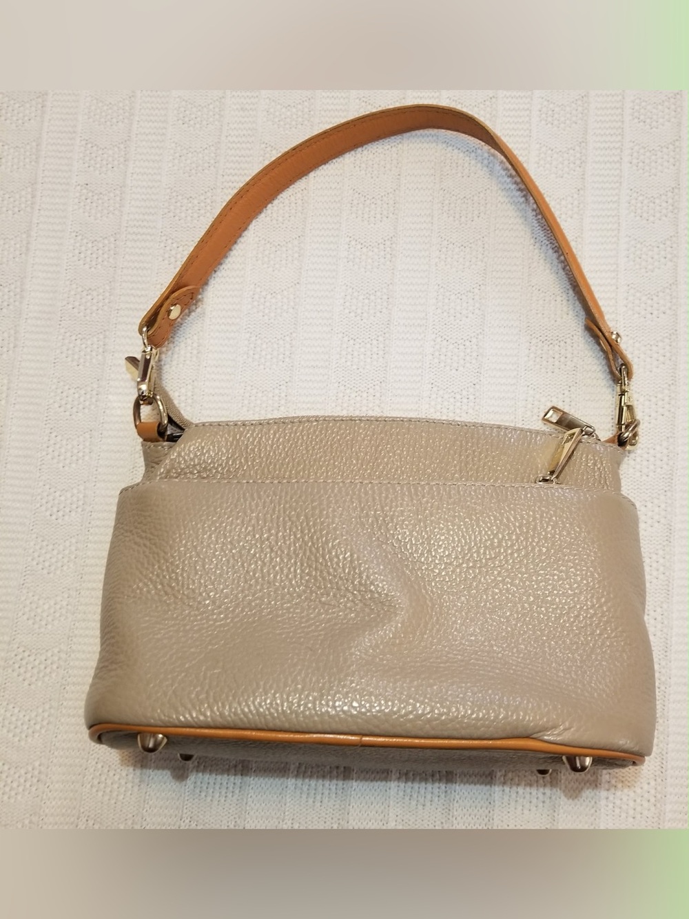 Divina Firenze Women’s Beige Pebbled Leather Shoulder Bag with Tan Handle
